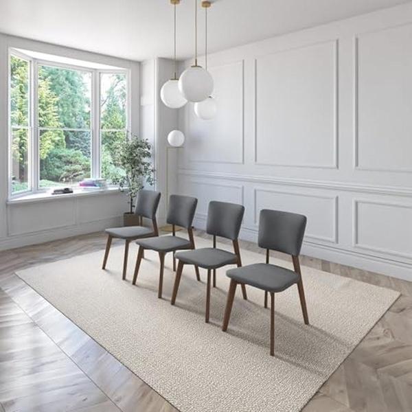 SET DE 4 SILLAS DE COMEDOR LAGO DE MADERA DE NOGAL CON TAPIZADO GRIS OSCURO