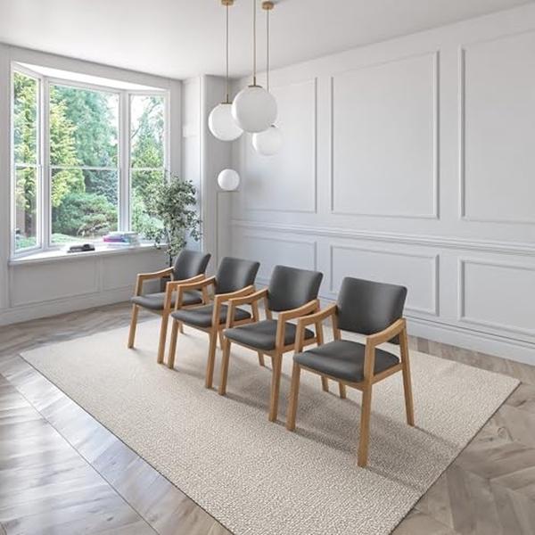 SET DE 4 SILLAS DE COMEDOR LESSON DE MADERA DE ROBLE CON TAPIZADO GRIS OSCURO