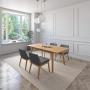JUEGO DE COMEDOR EXTENSIBLE MILAN DE MADERA DE ROBLE CON 4 SILLAS TAPIZADAS GRIS OSCURO