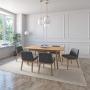 JUEGO DE COMEDOR EXTENSIBLE MILAN DE MADERA DE ROBLE CON 6 SILLAS TAPIZADAS GRIS OSCURO