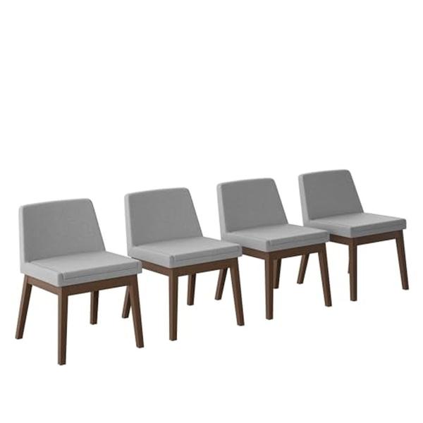 JUEGO DE COMEDOR EXTENSIBLE MILAN DE MADERA DE NOGAL CON 4 SILLAS TAPIZADAS GRIS CLARO
