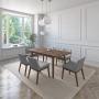 JUEGO DE COMEDOR EXTENSIBLE MILAN DE MADERA DE NOGAL CON 6 SILLAS TAPIZADAS GRIS CLARO