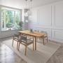 JUEGO DE COMEDOR EXTENSIBLE VERONA DE MADERA DE ROBLE CON 4 SILLAS TAPIZADAS GRIS CLARO