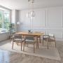 JUEGO DE COMEDOR EXTENSIBLE VERONA DE MADERA DE ROBLE CON 6 SILLAS TAPIZADAS GRIS CLARO