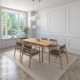 JUEGO DE COMEDOR EXTENSIBLE VERONA DE MADERA DE ROBLE CON 6 SILLAS TAPIZADAS GRIS OSCURO