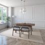 JUEGO DE COMEDOR EXTENSIBLE VERONA DE MADERA DE NOGAL CON 4 SILLAS TAPIZADAS GRIS CLARO