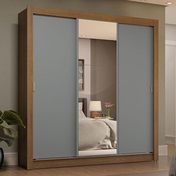 CLÓSET MDP CORREDIZA 205 X 170 X 51 CM GRIS CON ESPEJO Y 4 CAJÓNES