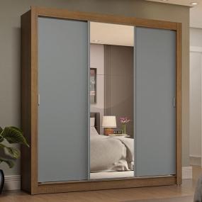 CLÓSET MDP CORREDIZA 205 X 170 X 51 CM GRIS CON ESPEJO Y 4 CAJÓNES