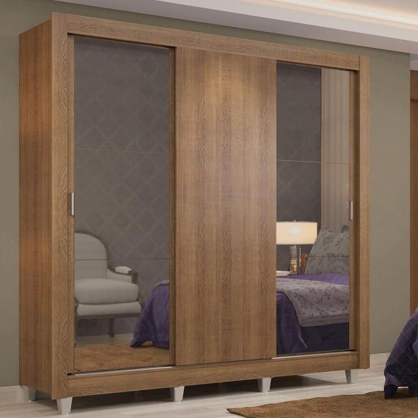 CLÓSET MDP CORREDIZO 215 X 170 X 46 CM CAFÉ CON ESPEJO Y 2 CAJÓNES