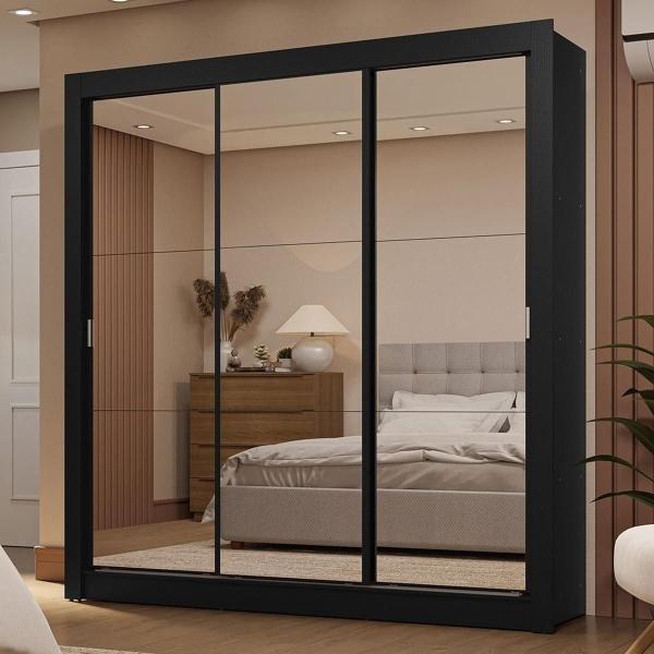 CLÓSET MDP CORREDIZO 205 X 170 X 51 CM NEGRO CON 3 ESPEJOS Y 2 CAJÓNES