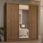 CLÓSET MDP CORREDIZO 205 X 170 X 51 CM CAFÉ CON ESPEJO Y 4 CAJÓNES