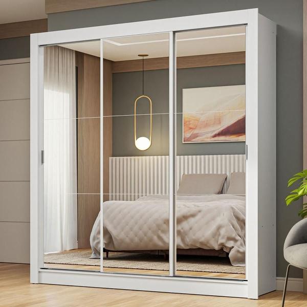 CLÓSET MDP CORREDIZO 205 X 170 X 51 CM BLANCO CON 3 ESPEJOS