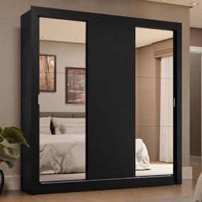 CLÓSET MDP CORREDIZA 205 X 170 X 51 CM NEGRO CON ESPEJO Y 4 CAJÓNES