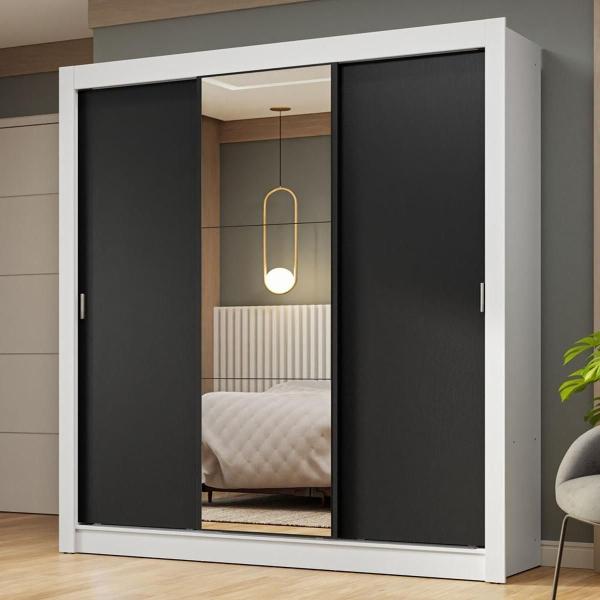CLÓSET MDP CORREDIZA 205 X 170 X 51 CM NEGRO CON ESPEJO