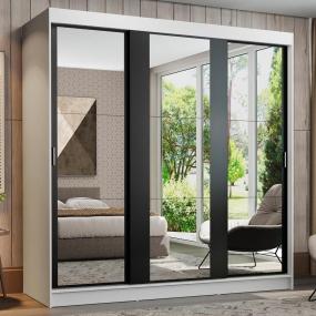 CLÓSET MDP CORREDIZO 205 X 180 X 54 CM NEGRO CON ESPEJO Y 4 CAJÓNES