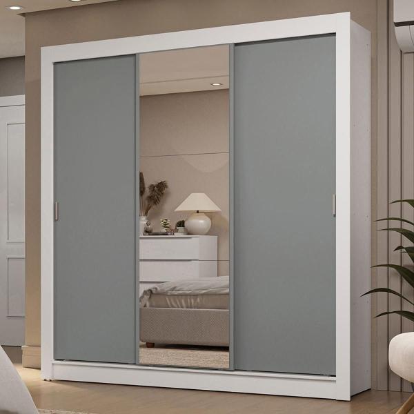 CLÓSET MDP CORREDIZO 205 X 170 X 51 CM GRIS CON ESPEJO Y 2 CAJÓNES