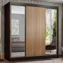 CLÓSET MDP CORREDIZO 205 X 180 X 54 CM CAFÉ CON ESPEJO Y 4 CAJÓNES