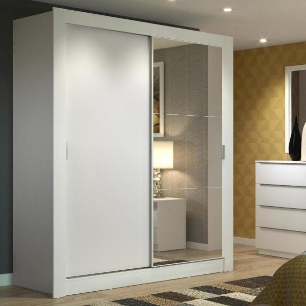 CLÓSET MDP CORREDIZA 205 X 117 X 46 CM BLANCO CON ESPEJO Y 2 CAJÓNES