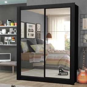 CLÓSET MDP CORREDIZO 205 X 117 X 46 CM NEGRO CON ESPEJO Y 4 CAJÓNES