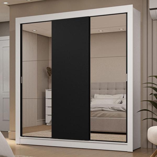 CLÓSET MDP CORREDIZO 205 X 170 X 51 CM NEGRO CON ESPEJO Y CAJÓNES