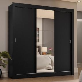 CLÓSET MDP CORREDIZO 205 X 170 X 51 CM NEGRO CON ESPEJO Y 4 CAJÓNES