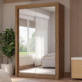 CLÓSET MDP CORREDIZO 205 X 117 X 51 CM CAFÉ CON ESPEJO Y 4 CAJÓNES