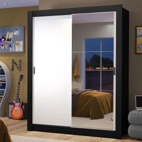 CLÓSET MDP CORREDIZO 205 X 117 X 46 CM BLANCO Y NEGRO CON ESPEJO Y 2 CAJÓNES