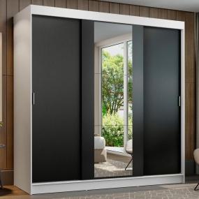 CLÓSET MDP CORREDIZO 205 X 180 X 54 CM NEGRO CON ESPEJO Y 4 CAJÓNES
