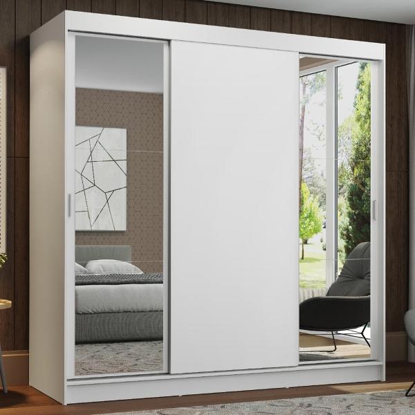 CLÓSET MDP CORREDIZA 205 X 180 X 54 CM BLANCO CON 2 ESPEJOS Y 4 CAJÓNES