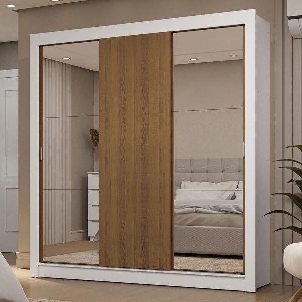 CLÓSET MDP CORREDIZO 205 X 170 X 51 CM CAFÉ Y BLANCO CON ESPEJO Y 2 CAJÓNES