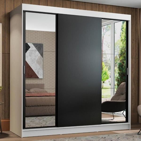 CLÓSET MDP CORREDIZO 205 X 180 X 54 CM NEGRO CON ESPEJO Y 4 CAJÓNES