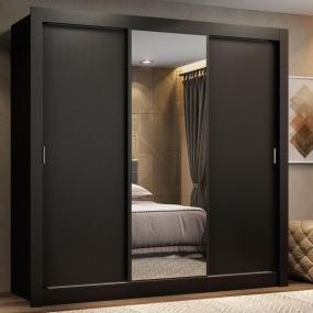 CLÓSET MDP CORREDIZO 205 X 170 X 51 CM NEGRO CON ESPEJO Y 2 CAJÓNES