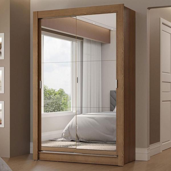 CLÓSET MDP CORREDIZO 205 X 117 X 51 CM CAFÉ CON ESPEJO Y 2 CAJÓNES
