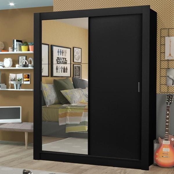 CLÓSET MDP CORREDIZA 205 X 117 X 46 CM NEGRO CON ESPEJO Y 4 CAJÓNES