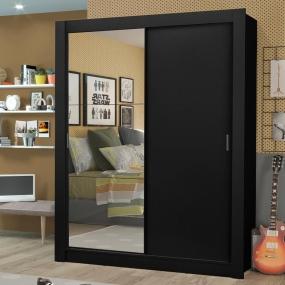 CLÓSET MDP CORREDIZA 205 X 117 X 46 CM NEGRO CON ESPEJO Y 4 CAJÓNES