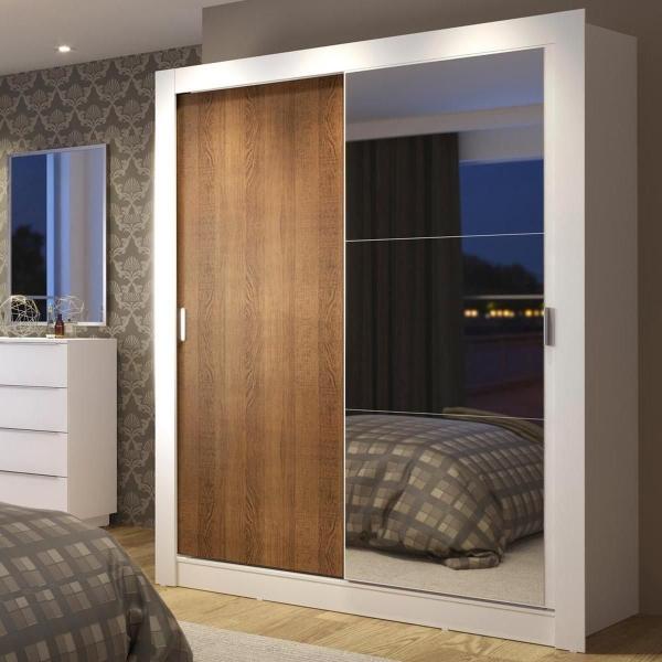 CLÓSET MDP CORREDIZO 205 X 117 X 46 CM CAFÉ CON ESPEJO Y 4 CAJÓNES