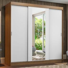CLÓSET MDP CORREDIZO 205 X 180 X 54 CM BLANCO CON ESPEJO Y 4 CAJÓNES
