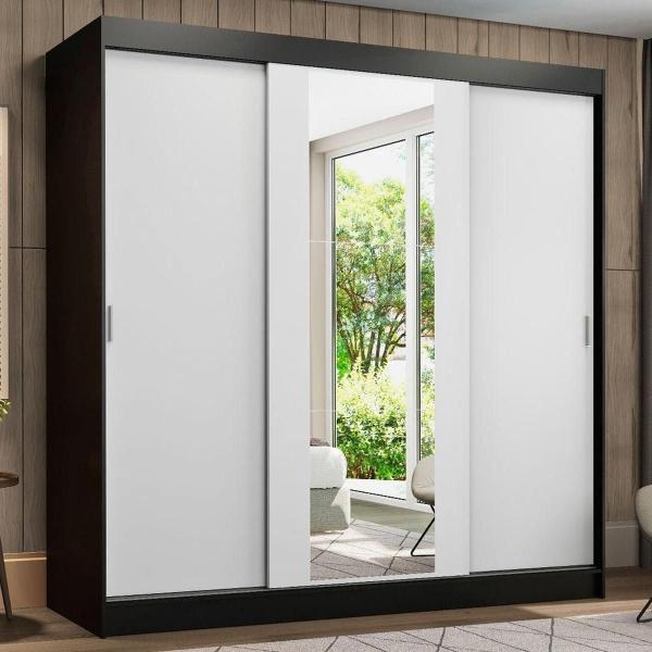 CLÓSET MDP CORREDIZO 205 X 180 X 54 CM BLANCO CON ESPEJO Y 4 CAJÓNES