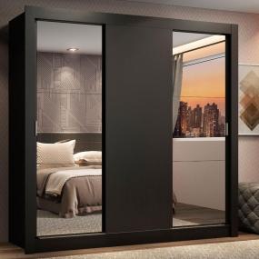 CLÓSET MDP CORREDIZO 205 X 170 X 46 CM NEGRO CON ESPEJO Y 2 CAJÓNES