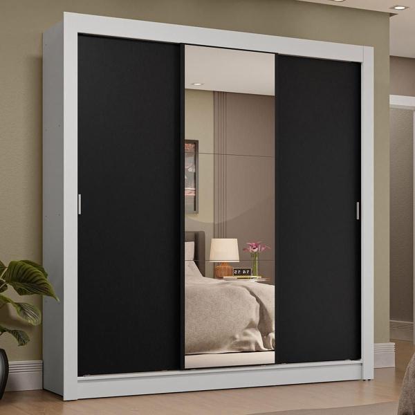 CLÓSET MDP CORREDIZA 205 X 170 X 51 CM NEGRO Y BLANCO CON ESPEJO Y 4 CAJÓNES