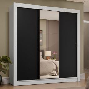 CLÓSET MDP CORREDIZA 205 X 170 X 51 CM NEGRO Y BLANCO CON ESPEJO Y 4 CAJÓNES