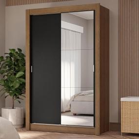 CLÓSET MDP CORREDIZA 205 X 117 X 51 CM NEGRO CON ESPEJO Y 4 CAJÓNES