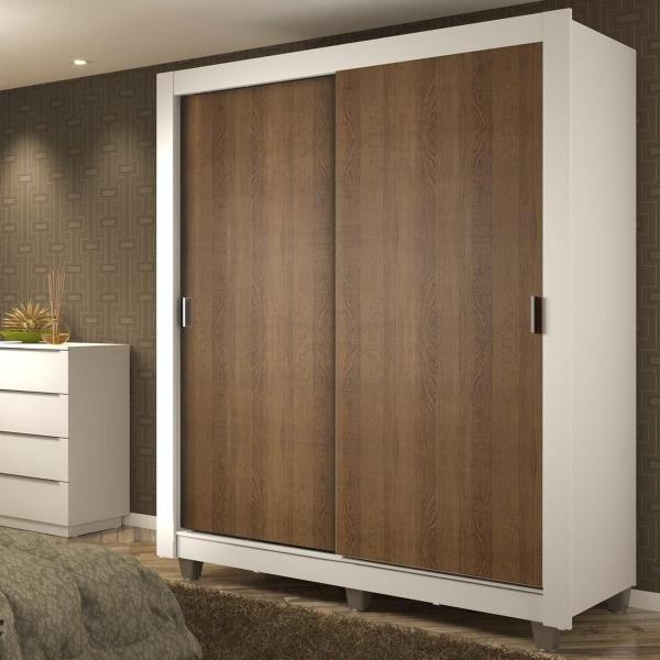 CLÓSET MDP CORREDIZO 215 X 117 X 46 CM CAFÉ Y BLANCO CON 4 CAJÓNES Y 6 PATAS
