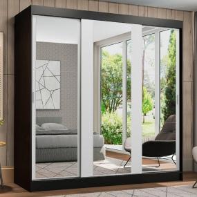 CLÓSET MDP CORREDIZO 205 X 180 X 54 CM BLANCO Y NEGRO CON ESPEJO Y 4 CAJÓNES