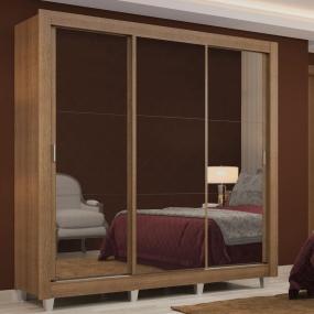 CLÓSET MDP CORREDIZO 215 X 170 X 46 CM CAFÉ CON ESPEJO Y 2 CAJÓNES