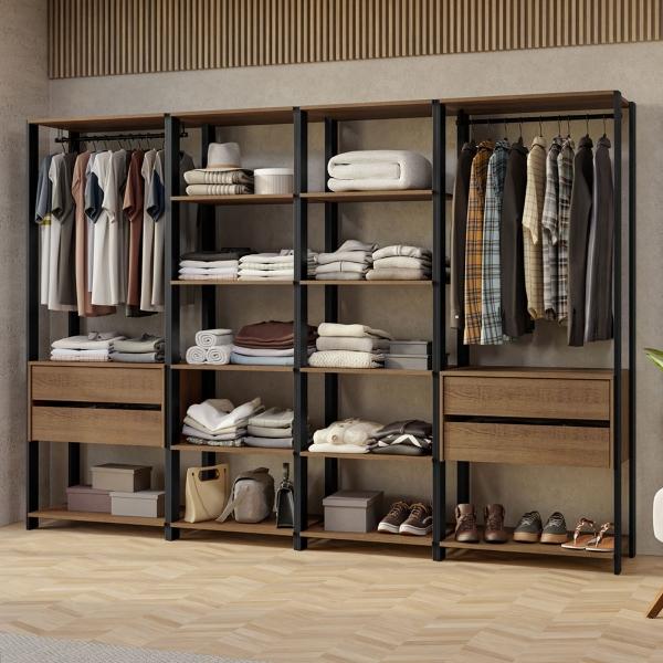 CLÓSET MDP MODULAR SIN PUERTAS 180 X 258 X 45 CM NEGRO Y MARRON CON 4 CAJONES