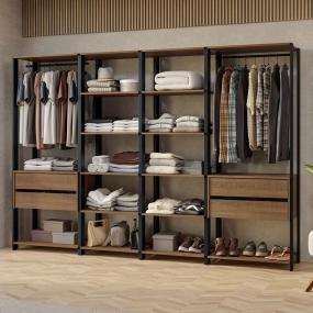 CLÓSET MDP MODULAR SIN PUERTAS 180 X 258 X 45 CM NEGRO Y MARRON CON 4 CAJONES