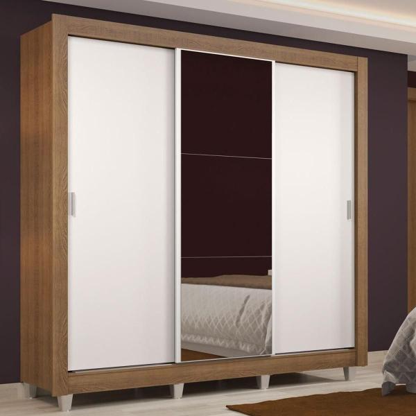 CLÓSET MDP CORREDIZO 215 X 170 X 46 CM MARRÓN Y BLANCO CON ESPEJO Y 2 CAJÓNES