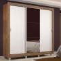 CLÓSET MDP CORREDIZO 215 X 170 X 46 CM MARRÓN Y BLANCO CON ESPEJO Y 2 CAJÓNES