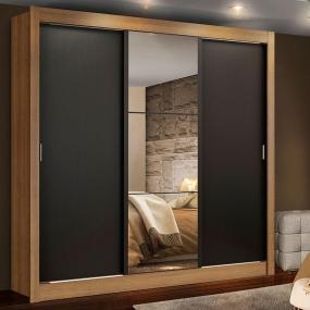 CLÓSET MDP CORREDIZO 205 X 170 X 46 CM NEGRO CON ESPEJO Y 2 CAJÓNES